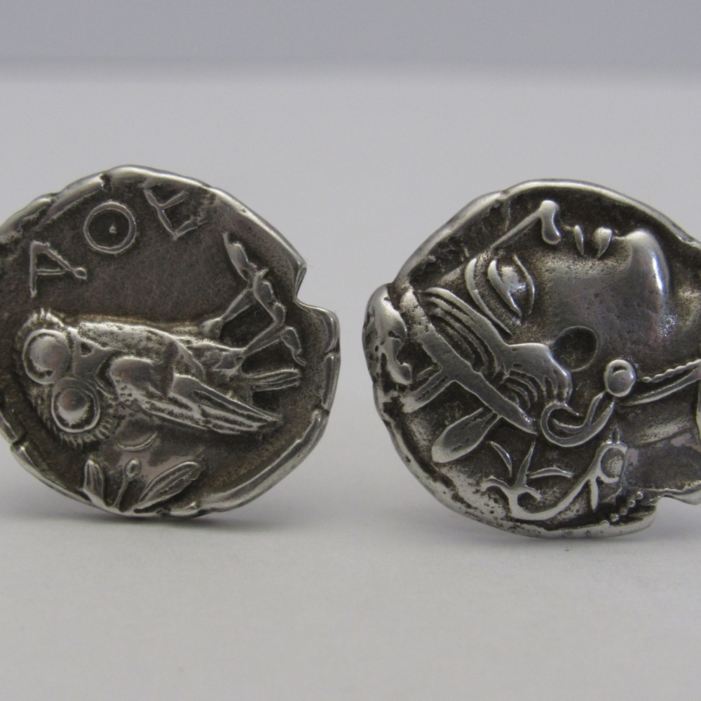 SOLD - Vintage 925 Greek Athena's Owl Cuff Links - Picture 8 of 8